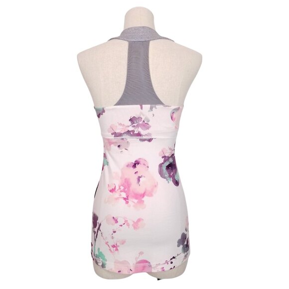 Lululemon Scoop Neck Tank Blurred Blossoms White / Heathered Fossil Sz 4 - Picture 4 of 8